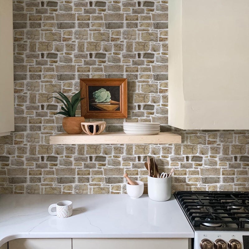 Commomy 10 Pcs Faux Stone 3D Wall Panels Peel and Stick - 11.8" x 11.8" Stone Panels for Wall 3D Brick Wallpaper Peel and Stick Self-Adhesive Tiles for Kitchen, Bedroom, Living Room, TV Background, RV - Image 2
